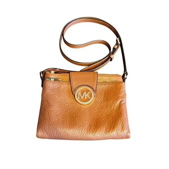 Michael Kors Fulton Brown Leather Small flap Crossbody Purse wallet - Picture 1 of 9